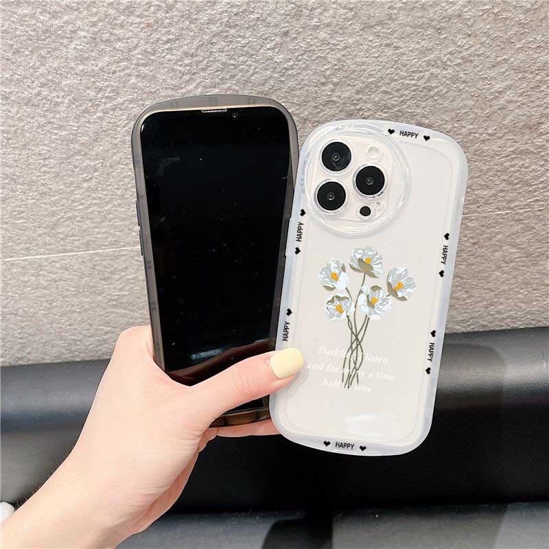 Soft Case OPPO A17 A57 2022 A77S A77 A15 A16 A16K A54 A53 A12 A5S A7 A3S A12E A31 A52 A83 A92 A37 F7 F9 A1K F1s Motif Karakter Bunga Putih Kecil Hidup Sarung Telepon