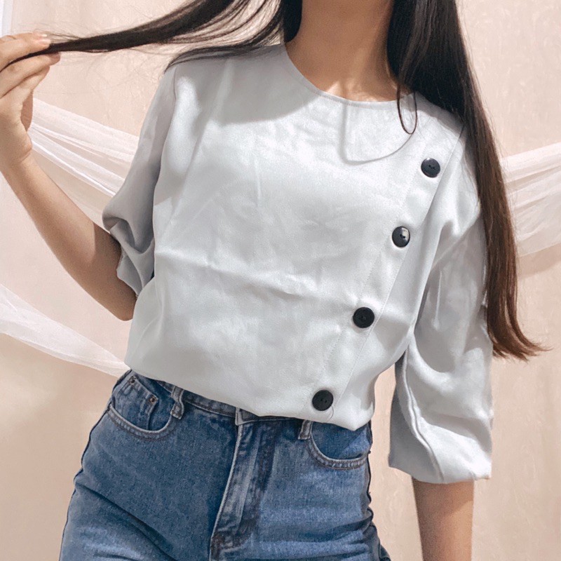 EUNJO Blouse Asymmetrical Blouse Korea Officewear Top A21