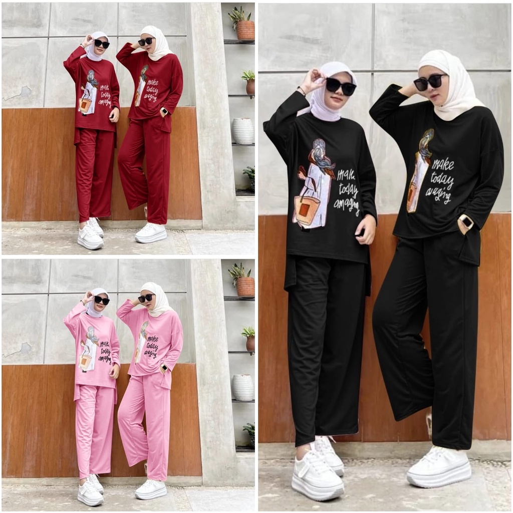 SET HEXA FASHION PAKAIAN WANITA SETELAN ATASAN DAN CELAN BAHAN BABYTERRY MR