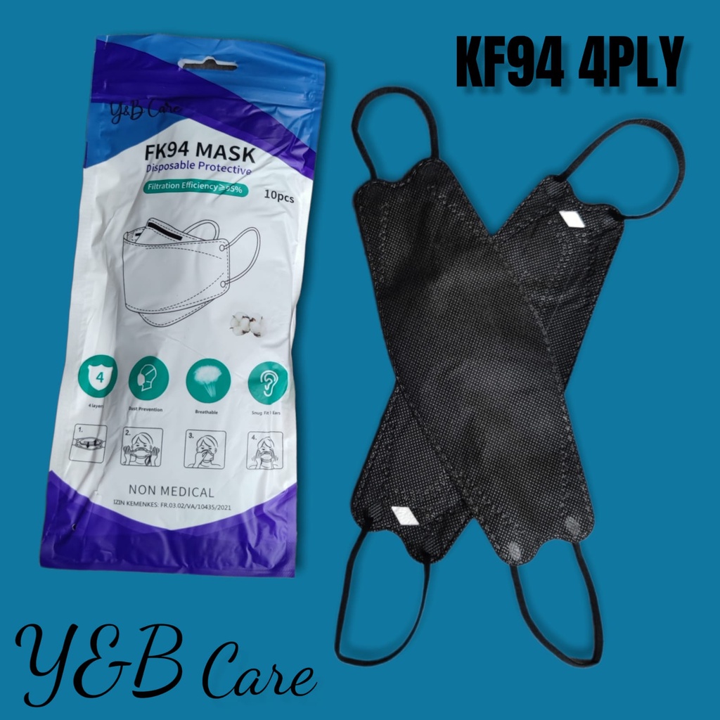 YB BLACK WHITE GREY SILVER KF94 - MASKER KF94 Y&amp;B CARE KOREA KF94 4PLY ABU SILVER PUTIH HITAM RAINBOW MIX