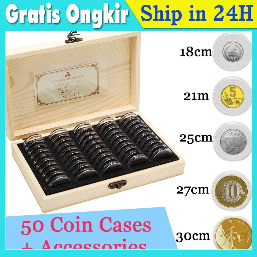 ISI 50PCS Aneka ukuran Ada Busa Kotak Kayu Penyimpanan koin Kapsul Pelindung Koin dinar dan dirham
