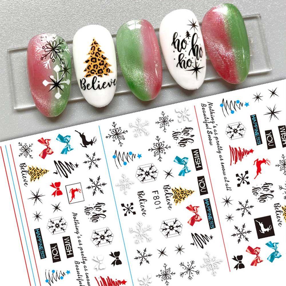 Mxbeauty Natal Stiker Kuku Elk Perekat Diri Daun Ikatan Simpul Burung Manikur Aksesoris Nail Art Dekorasi