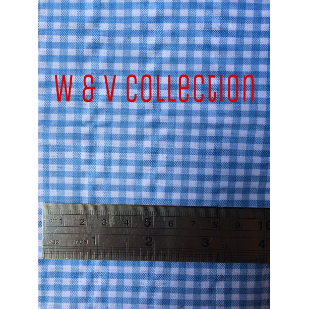 Kain Kotak biru muda putih 4mm lebar 150cm.