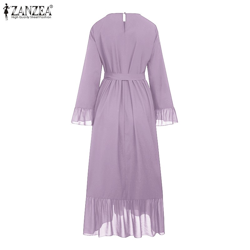 ZANZEA Women Flare Sleeve Retro Casual Plus Size Muslim Long Dress