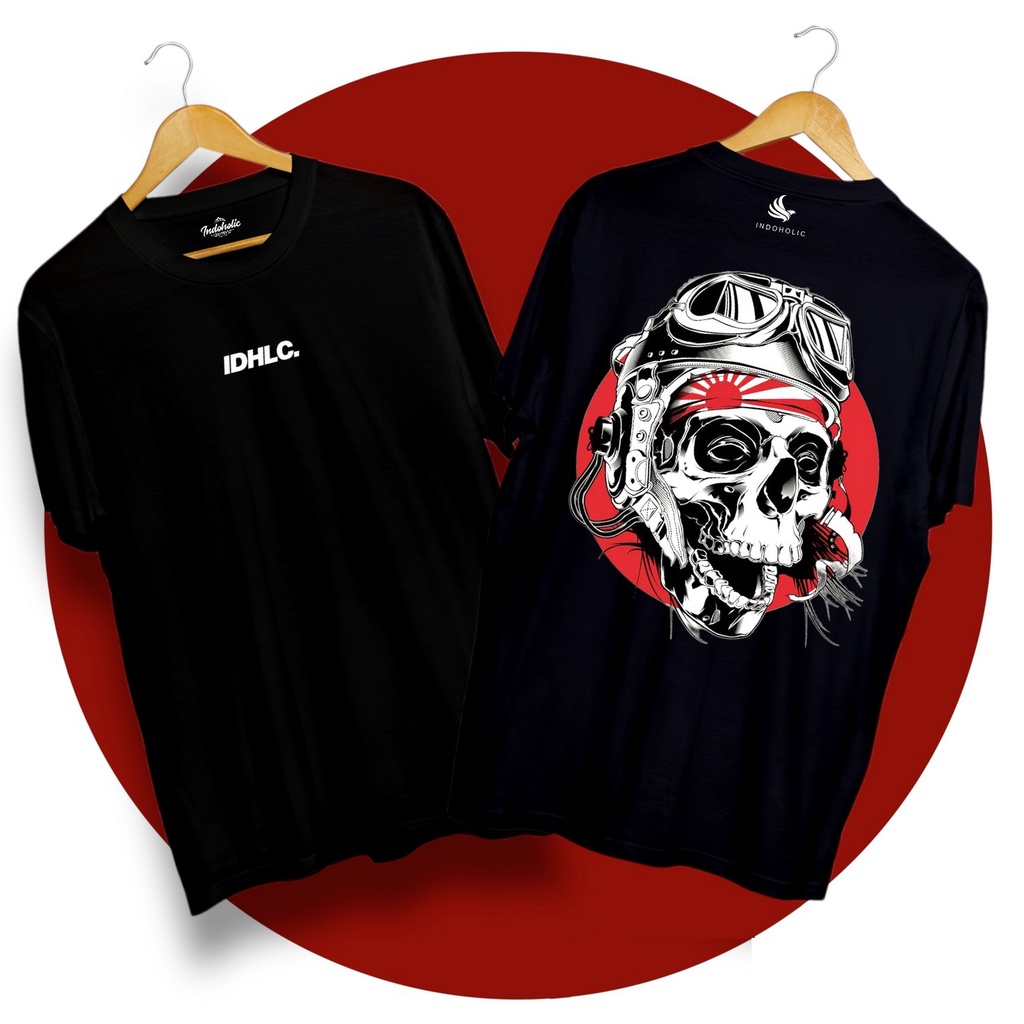 Indoholic Atasan Baju Pakaian Pria Cowok wanita Kaos Distro Murah terbaru Combed 100% Original Skull Pilot