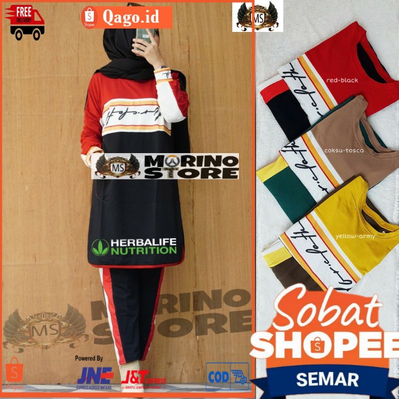 Setelan Olahraga Herbalife Wanita Jumbo - Baju Olahraga Herbalife Wanita Muslim - Setelan Senam Herb