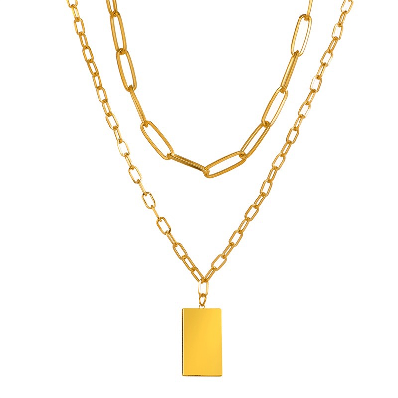 2 pcs set rectangular square pendant necklace punk personality golden chain for women