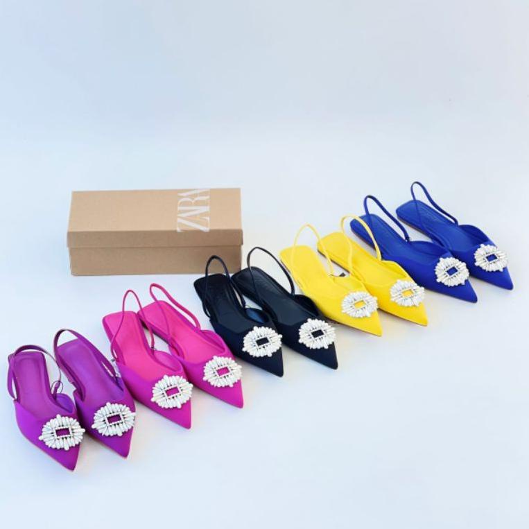 84y# SALE Flat Shoes Zara Sepatu Sandal Pesta Pink Kuning Hitam ungu biru navy yellow black blue pur
