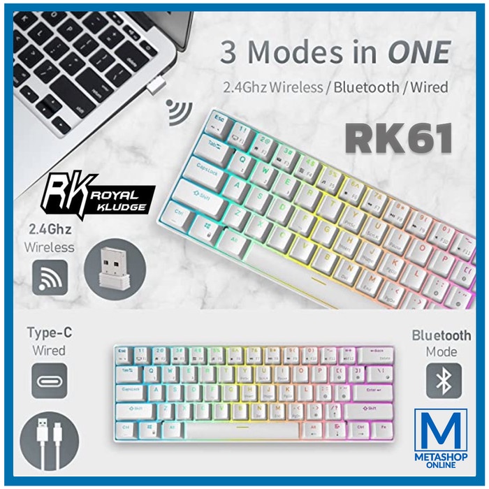 ROYAL KLUDGE RK61 WIRELESS MECHANICAL KEYBOARD GAMING 60% HOTSWAP 61