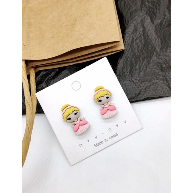 LRC Anting Tusuk Fashion Princess Pink 925 Silver Pin Cartoon EarringsF70555