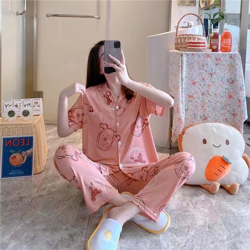 Baju tidur wanita / Piyama Cp baju tidur wanita krah pendek import kotak freesize-Cp.k BEAR DUSTY