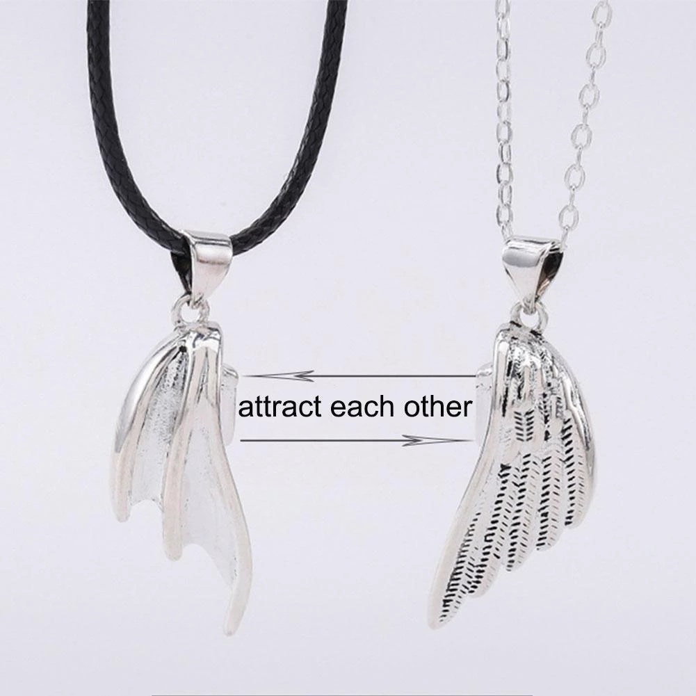 1 Pasang Kalung Rantai Bahan Kulit Dengan Liontin Devil Dan Angel Untuk Pasangan
