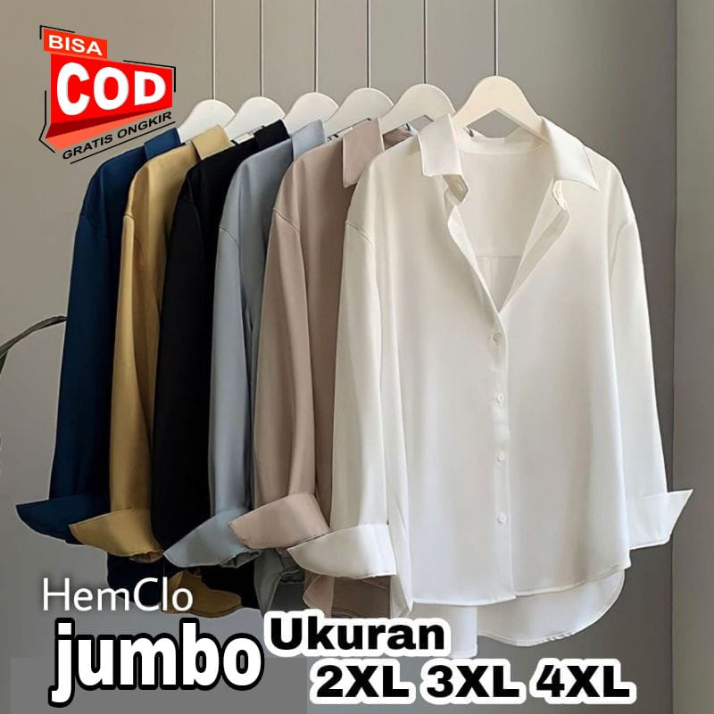 HemClo Size L 2XL 3XL 4XL Kemeja wanita Basic Jumbo Big Size Baju Wanita Kerja Kantor Korea atasan big size