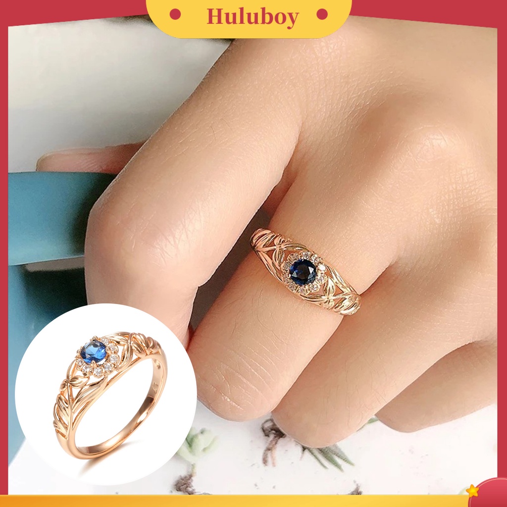 Hu Hu Hu Hu Hu Alat Bantu Pasang Kacamata♡ Cincin Wanita Model Hollow Out Hias Cubic Zirconia Biru Berkilau Tahan Lama Untuk Pernikahan