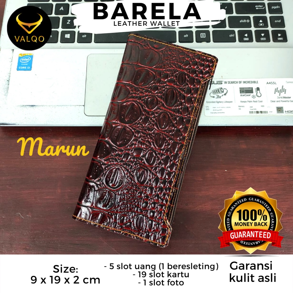 [VALQO] Dompet kulit BARELA Kulit Sapi motif Buaya untuk Pria Wanita Cewek Cowok COD