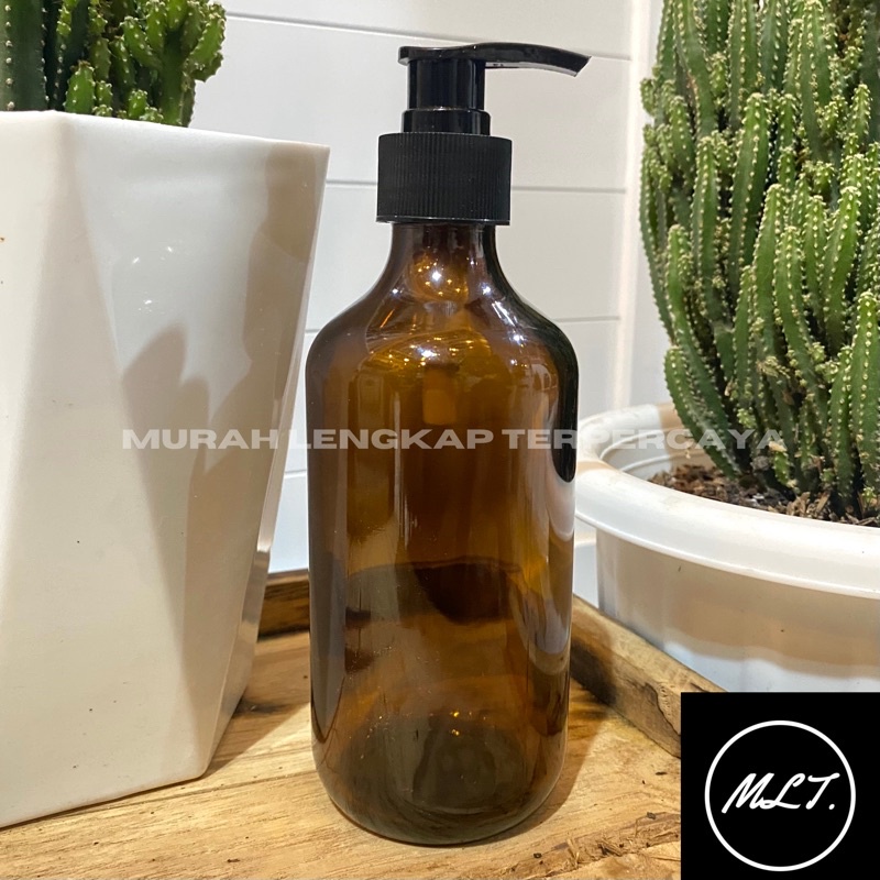 BOTOL KACA 300ML AMBER ML TEBAL TUTUP PUMP HITAM BOTOL COKLAT AMBER KACA