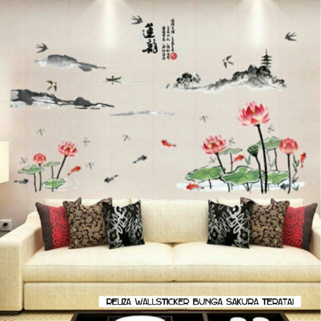 RELIZA WALL STICKER BUNGA SAKURA TERATAI IKAN KOI stiker dinding