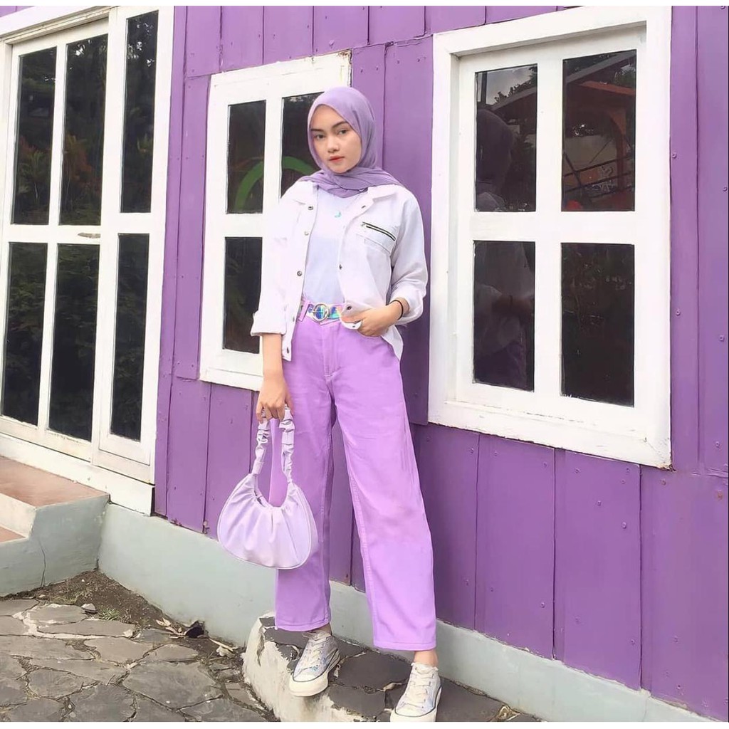 1KG MUAT 4PCS | CELANA KULOT JEANS HIGHWAIST WARNA PASTELA HITS SELEBGRAM FASHION WANITA-3
