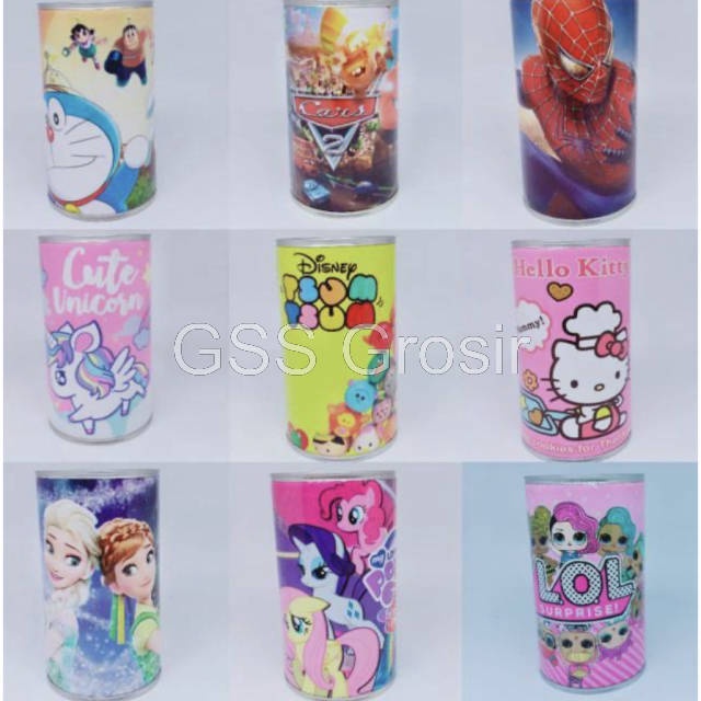 

Celengan Bahan Kaleng Berbentuk Tabung Karakter Souvenir Ulang Tahun Anak Goodie Bag