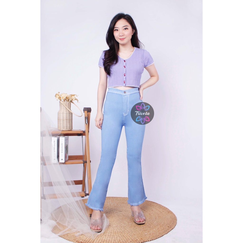 TRIVELA - Celana Cutbray Jeans Wanita / Hw Cutbray Jeans Wanita Stretch