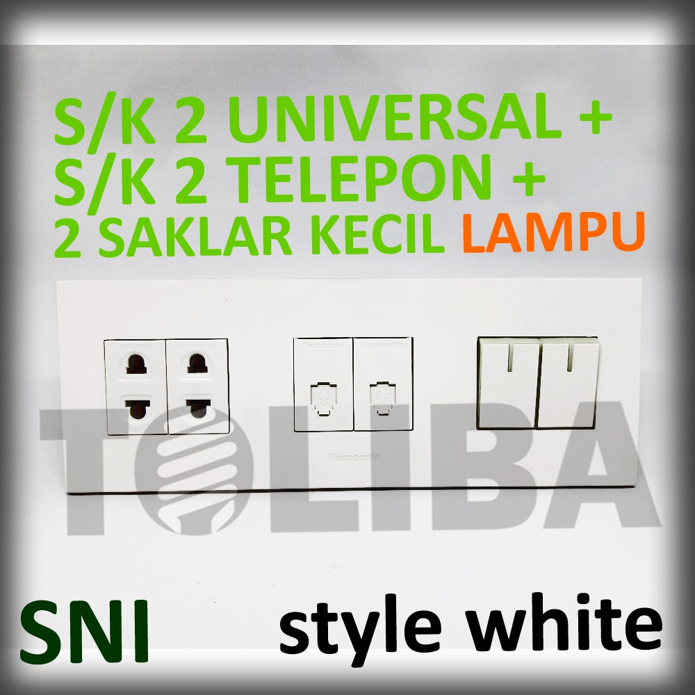 saklar seri lampu + 2 stopkontak universal + 2 s/k telepon minimalis style white ib panasonic sni