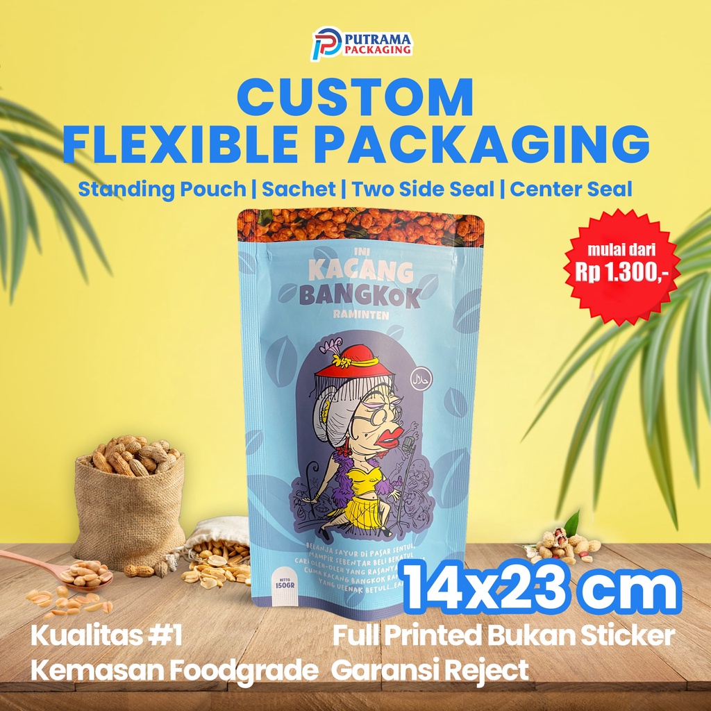 Jual Cetak Standing Pouch Full Printing Makanan Kemasan Masker Kopi