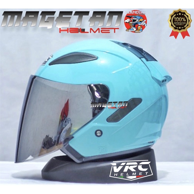HELM CENTRO VRC SOLID/POLOS (paket ganteng spoiler kaca flat venom iridium)-Blue tosca tnp spoil