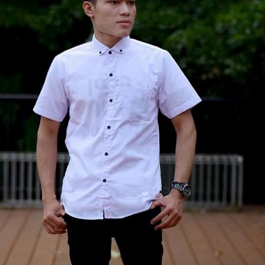 ● kemeja pria lengan pendek kuning polos + Baju Kemeja Pria Slimfit - Hitam, L ➴