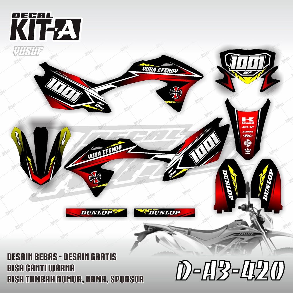 Decal Klx 150 Bf MOTIF SUPERMOTO MERAH HITAM D-A3-420