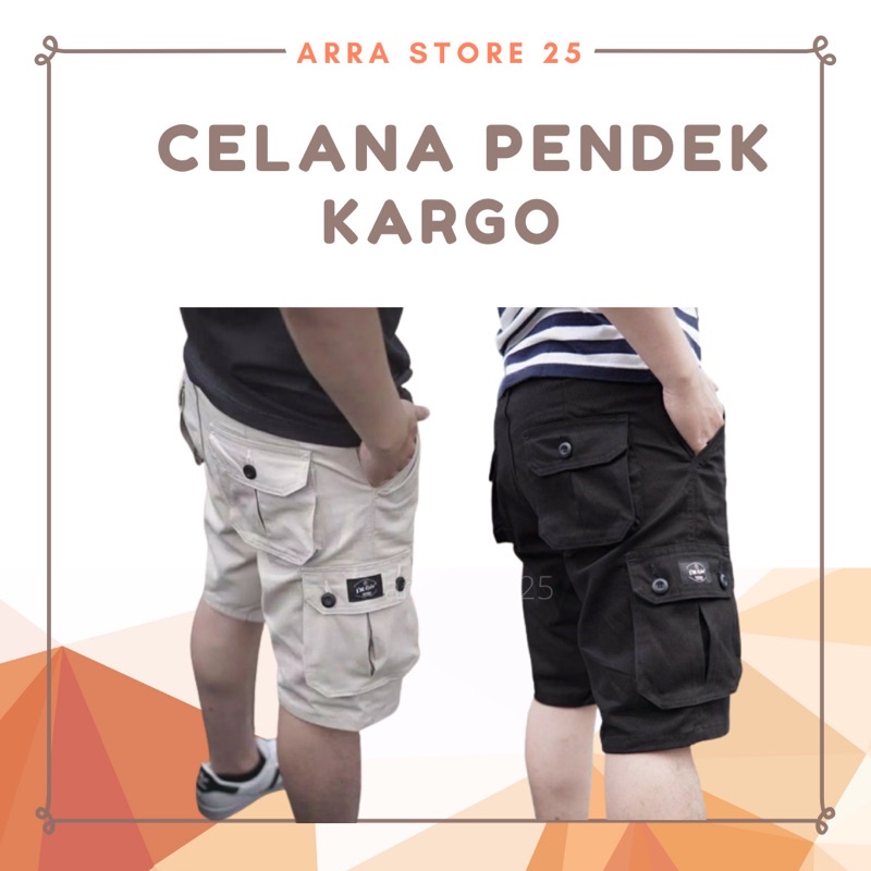 Celana Kargo Pendek Twill Pria Saku Banyak Tebal