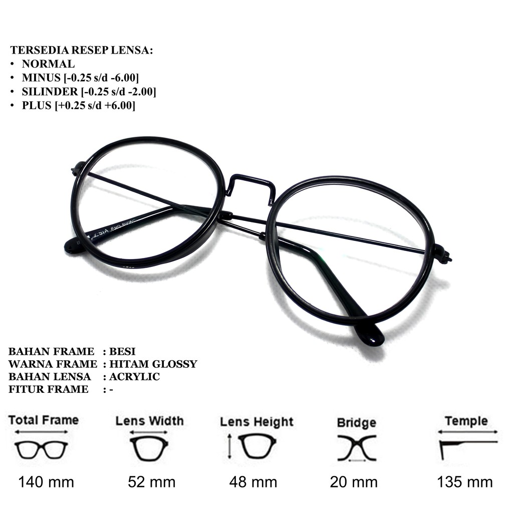 Kacamata Pria Bulat Photochromic Antiradiasi Normal Minus Silinder Plus