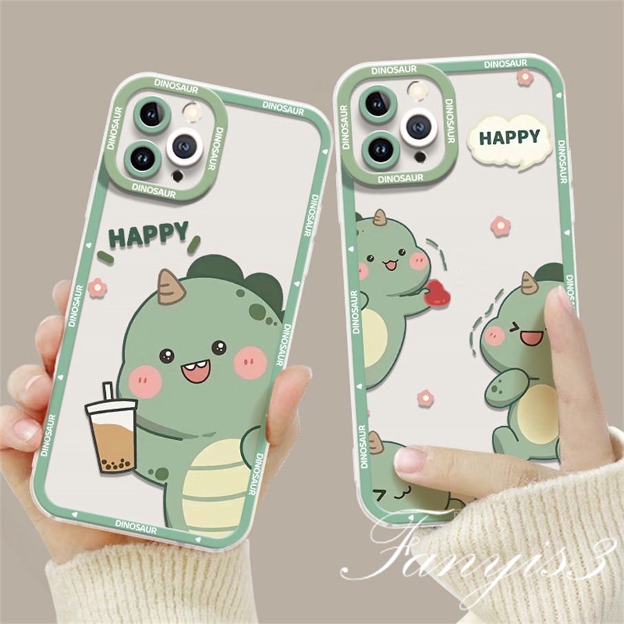 Realme C55 C35 C31 9 Pro+ C25Y C21Y C25 C25s C12 C21 C20 C20A C11 C17 7i C15 8 7 6 5 Pro 8i 5i 5s 6i Narzo 50A 50i Cartoon Little Dinosaur Phone Case Clear TPU Soft Protective Cover