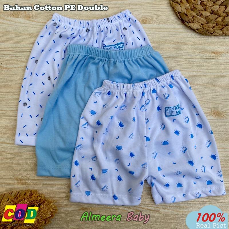 Isi 6 PCS Baju Celana Bayi Lengan Pendek Setelan Bayi Usia 0-3 Bulan Seri Biru Almeera Baby and Kids