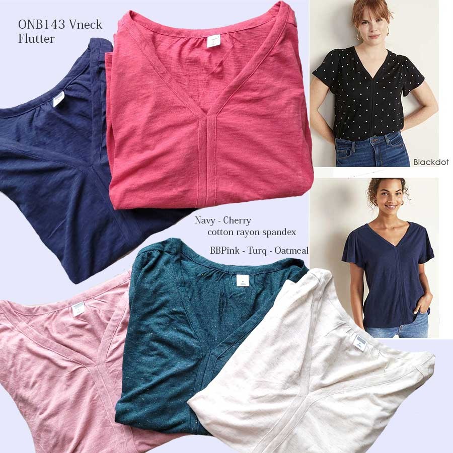 ONB VNECK FLUTTER TOP -  HMB117 FLUTTER BEIGEFLORAL  Blouse