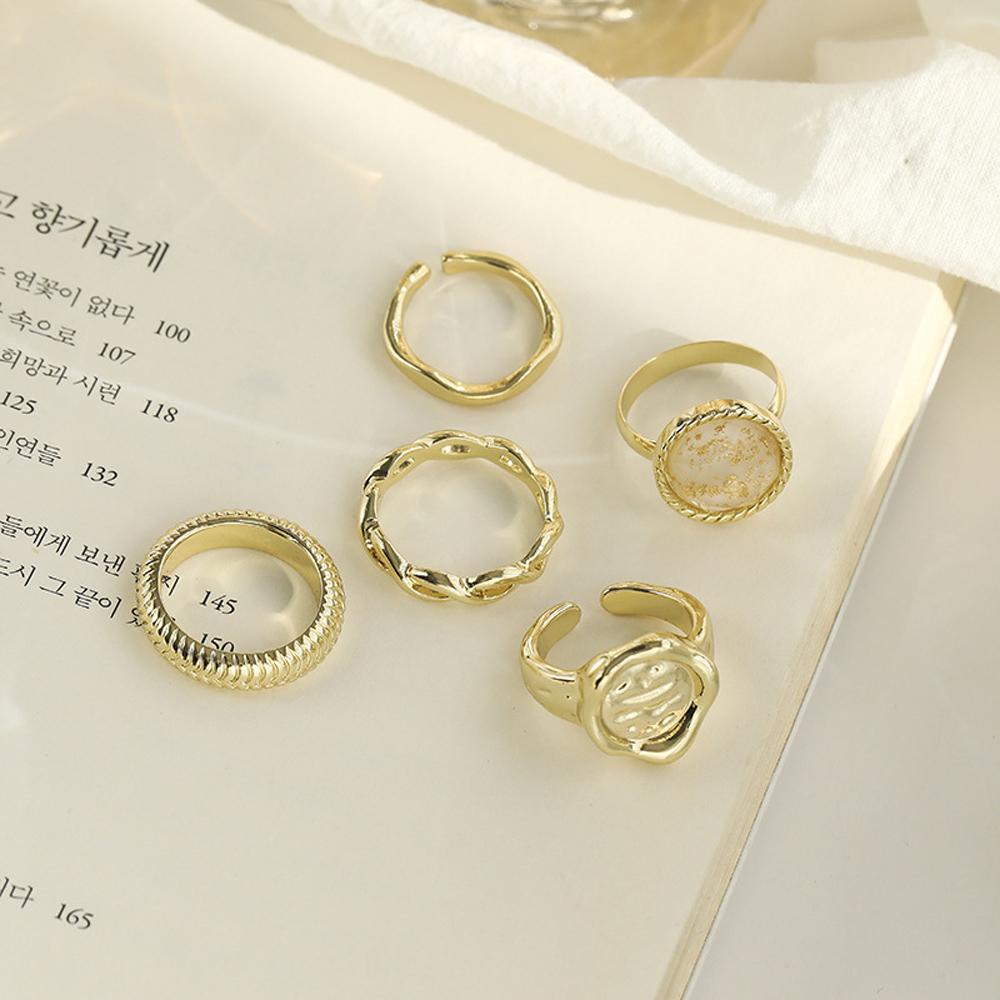 NICKOLAS1 Cincin Jari Set 5PCS /Set Geometris Wanita Keren Retro Cewek Logam