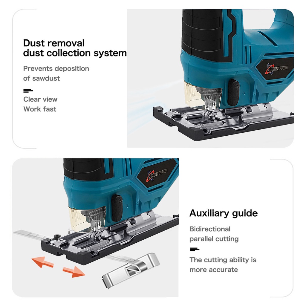 COOFARI 21V 65mm Cordless Jigsaw Jig Saw Listrik Portabel Multi-Fungsi Woodworking Alat Listrik Dengan 2 pcs Baterai