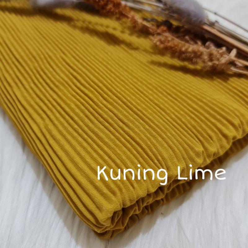 Pashmina Plisket Lidi Full Premium 180X75 CM By Milanda Mode-Kuning Lime