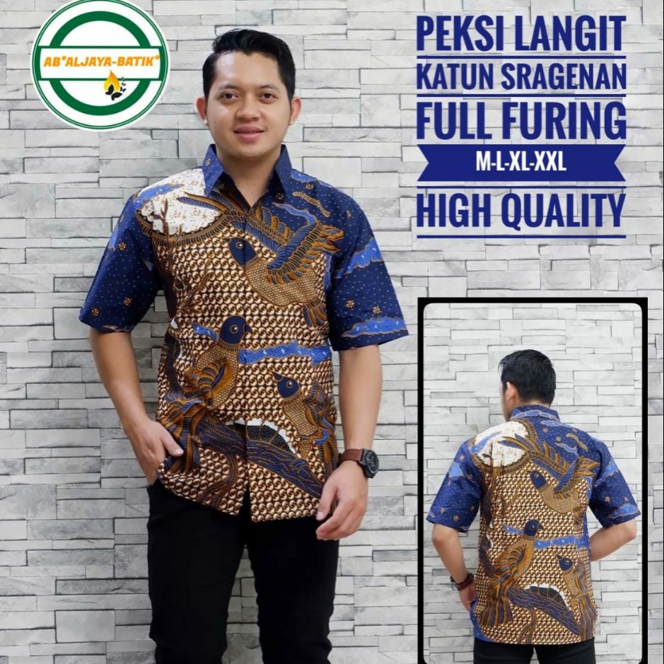 Hem Batik Eksklusif Batik Lengan Pendek Pria PEKSI LANGIT Batik Lengan Pendek Lapis Furing