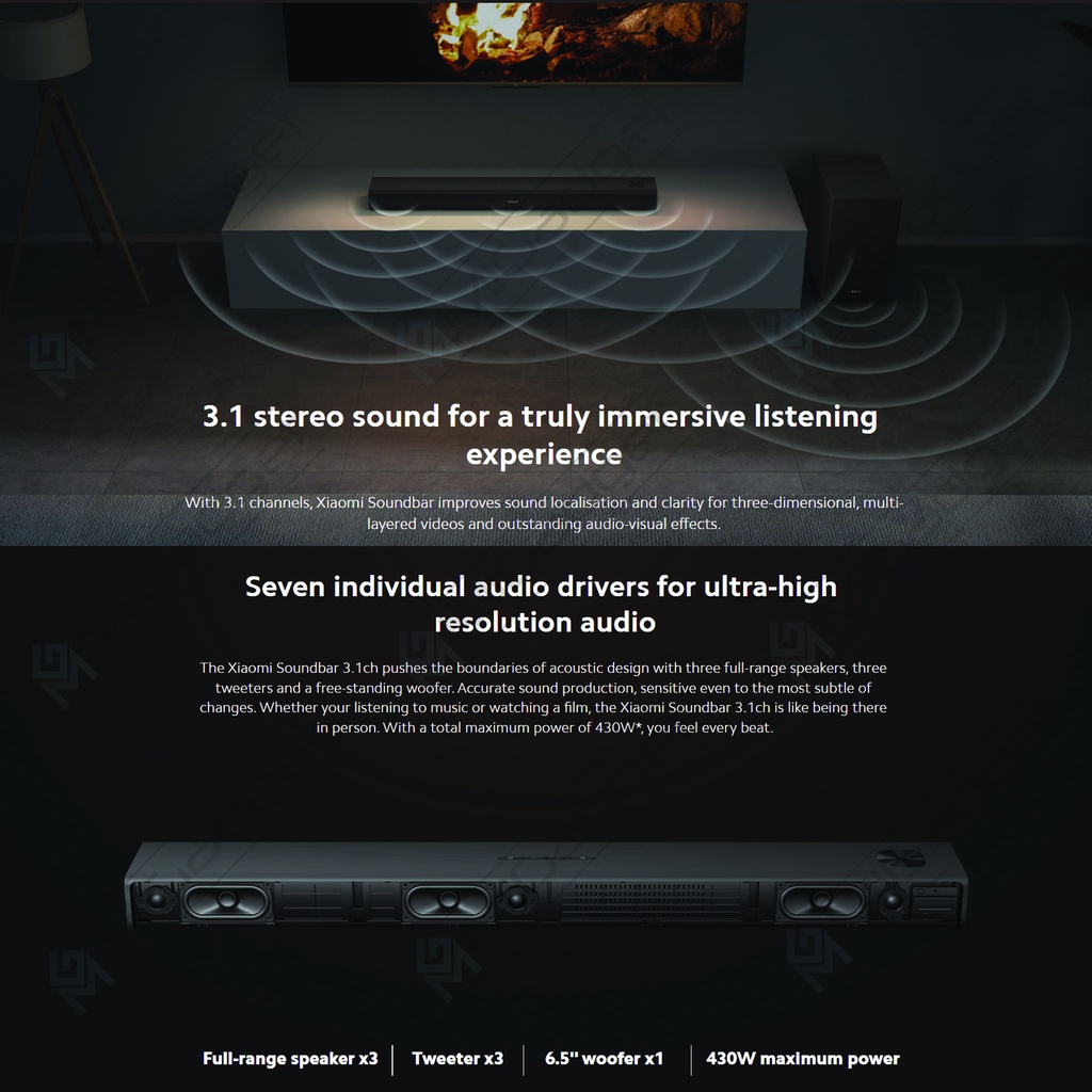 Mi Soundbar 3.1 Home Theater with Subwoofer Bluetooth 5.0 430W