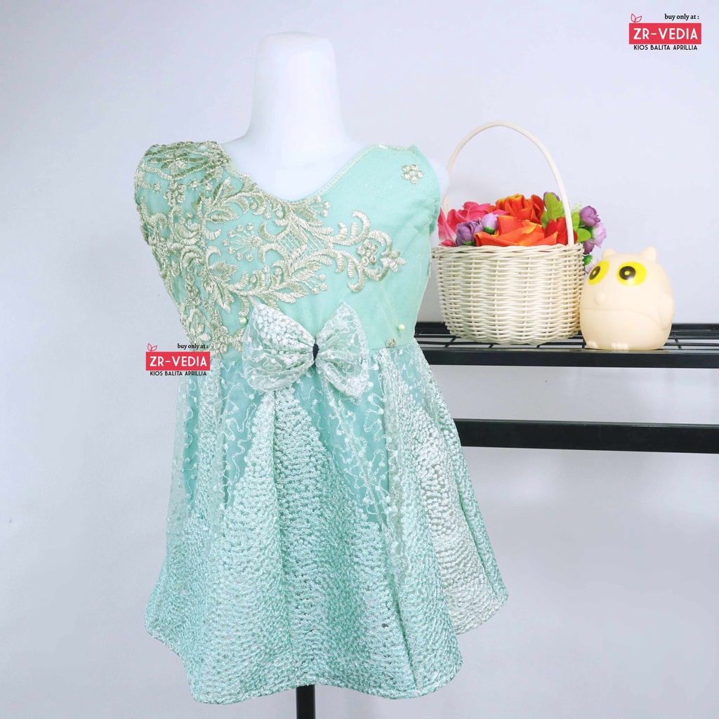 Dress Keira Uk Bayi 0-6 Bulan / Gaun Brukat Pesta Kondangan Baju Baby Import Dres Brukat Kensi Anak