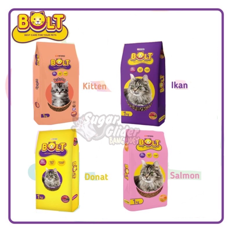 BOLT makanan kucing kering adult kitten CAT FOOD TUNA SALMON 1kg ikan donat DRY Food Kemasan Repack
