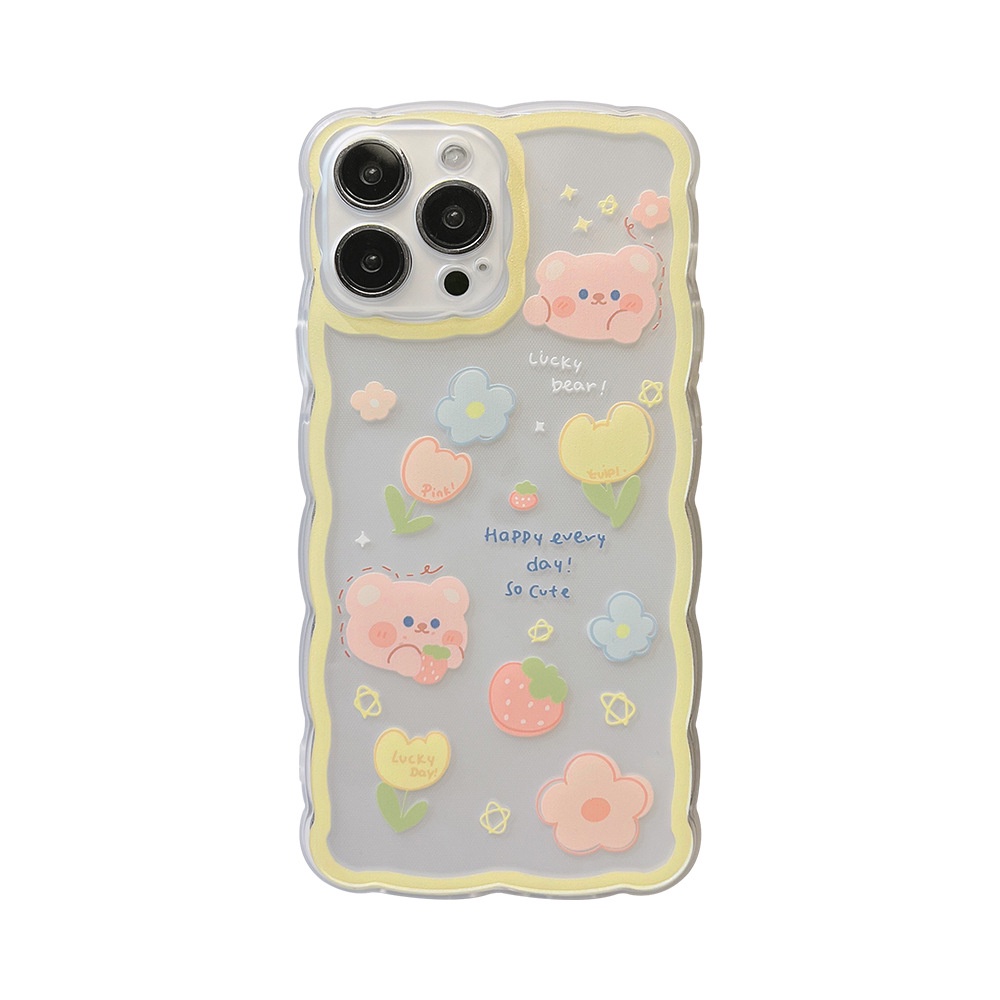 Case Pelindung Transparan Motif Kartun Beruang Strawberry Untuk Iphone 11 8 7 Plus SE2 XS XR 12 13 Mini PRO MAX