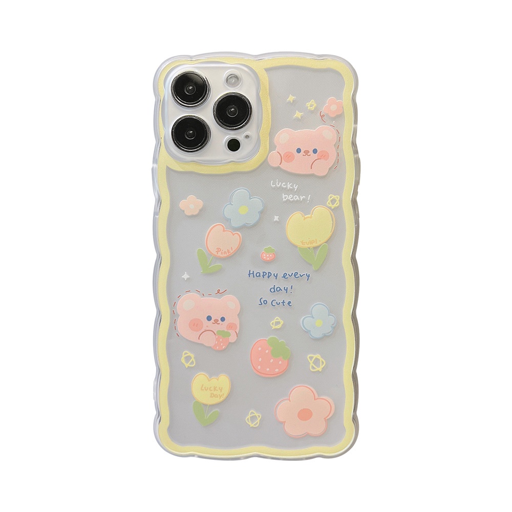 IPHONE Casing Ponsel Beruang Strawberry Kartun Untuk Iphone7 8 PLUS X XR Xs11 12 13 14 MINI PRO MAX Berbentuk Gelombang Lucu Lembut Cover Pelindung