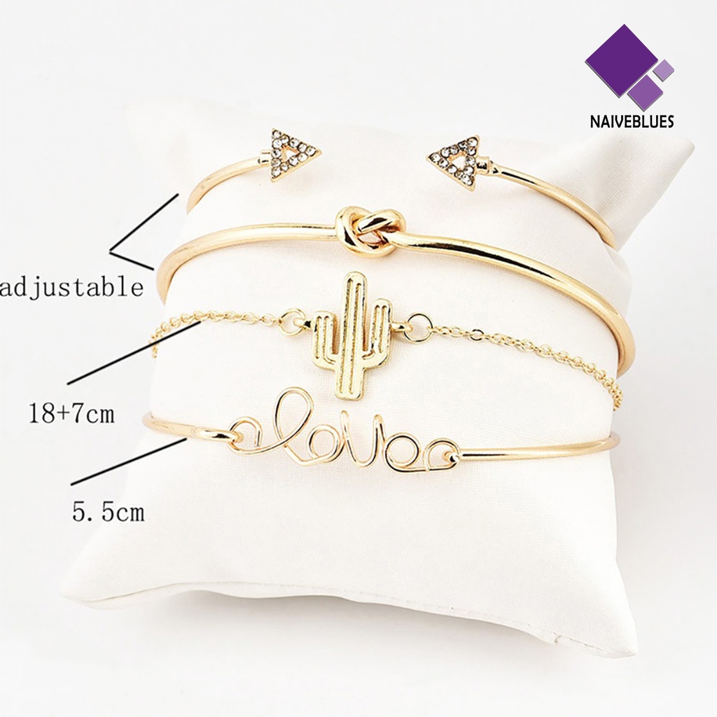 Naiveblue 4Pcs / Set Gelang Tangan Wanita Model Terbuka Adjustable Untuk Pesta / Hadiah