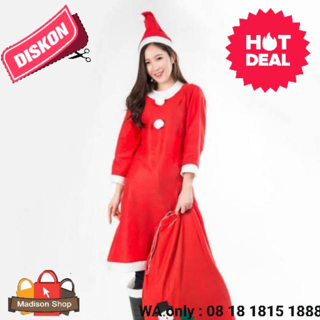 Dress Santa Dewasa Wanita Baju Kostum Natal Murah Pesta Natal Kado Hadiah