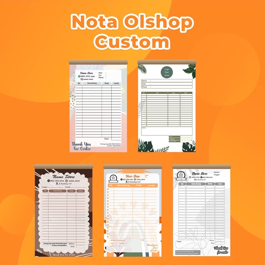 

Cetak Nota Olshop Custom 1 ply ukuran 1/4 F4 II Tanpa Minimal Order II Free Request Keterangan