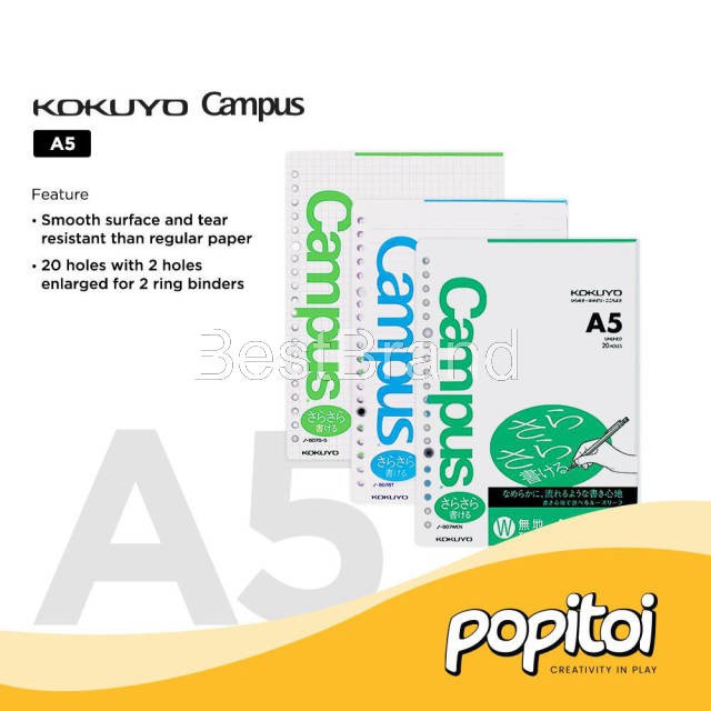 

BestBrand - KOKUYO Campus Paper Loose Leaf Refill A5 50 100 Kertas Isi Ulang Binder