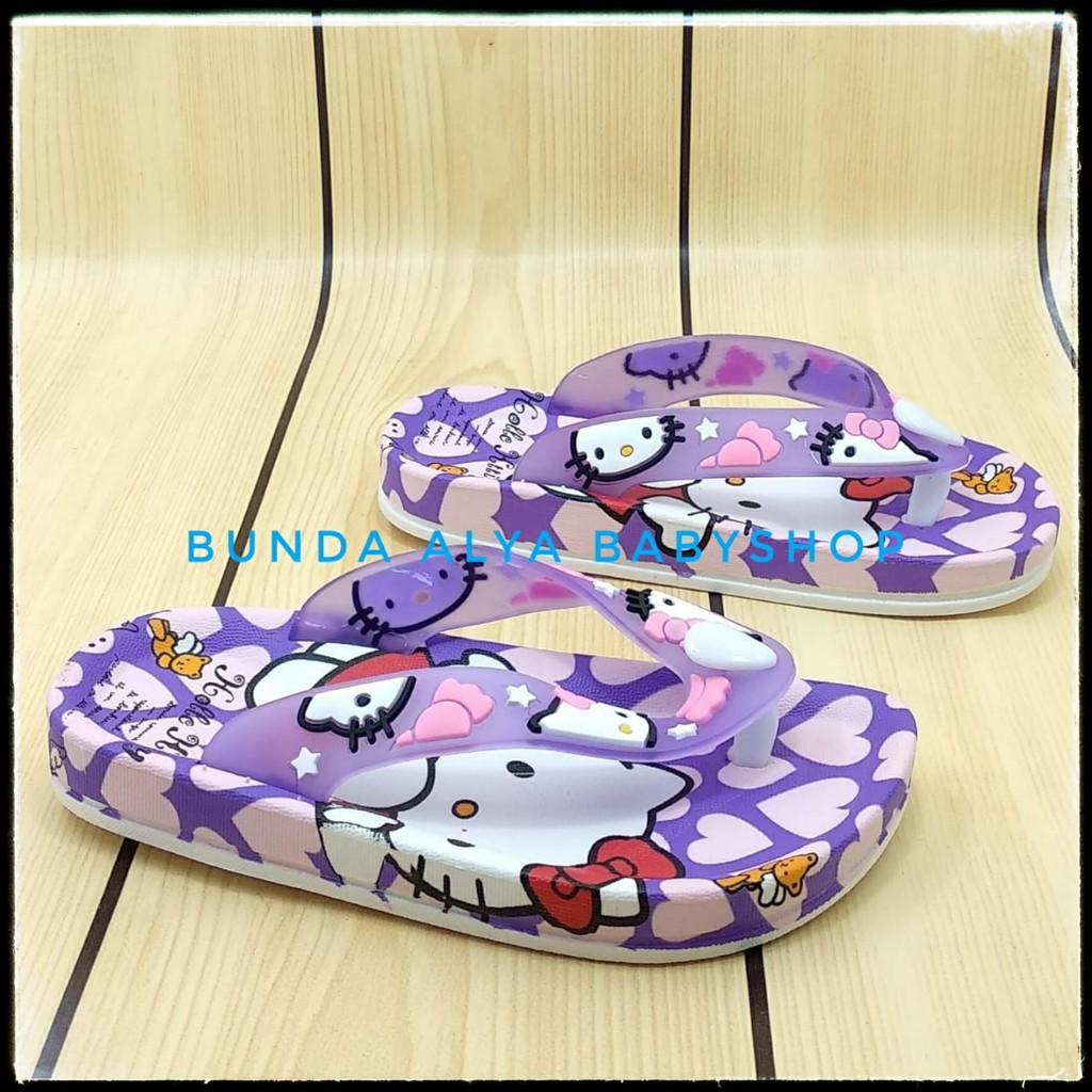 Sendal Anak Perempuan Jepit IMPORT Usia 2 3 4 5 6 7 Tahun UNGU Motif Kitty - Sandal Jepit Anak Cewek Elastis Alas Karet Anti Licin - Sendal Harian Anak Perempuan