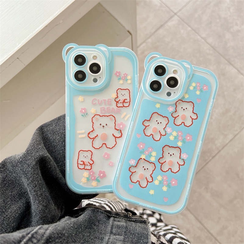 Soft Case Silikon TPU Motif Beruang Untuk iPhone 13 12 11 Pro Max X Xr Xs Max SE 2020 8 7 6 6s Plus