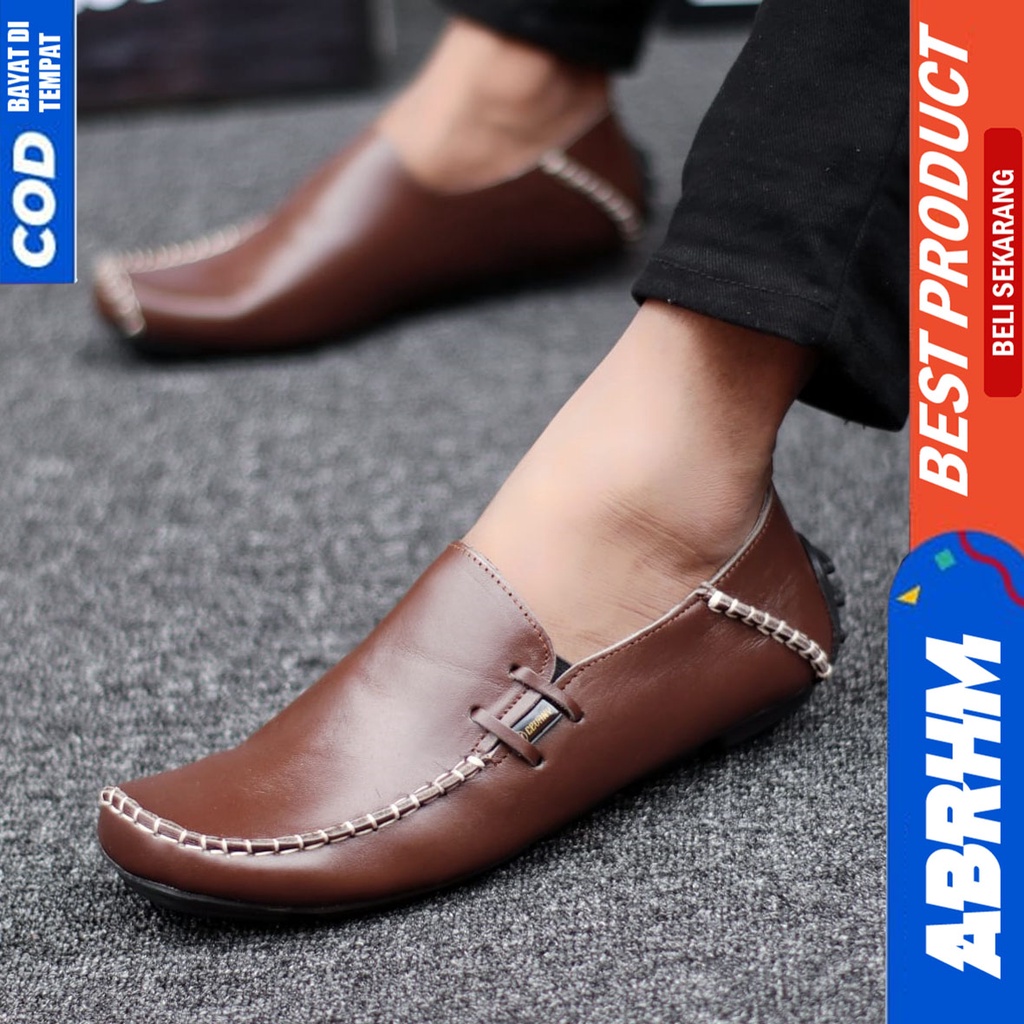 Sepatu Pantofel Kulit Asli Hitam Formal Kerja Pria ABRHM MOOCLEA